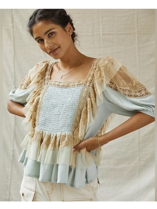 Anthropologie Tops - Anthropologie Forever That Girl Ruffled Lace Peplum Top Women’s M Romantic Boho